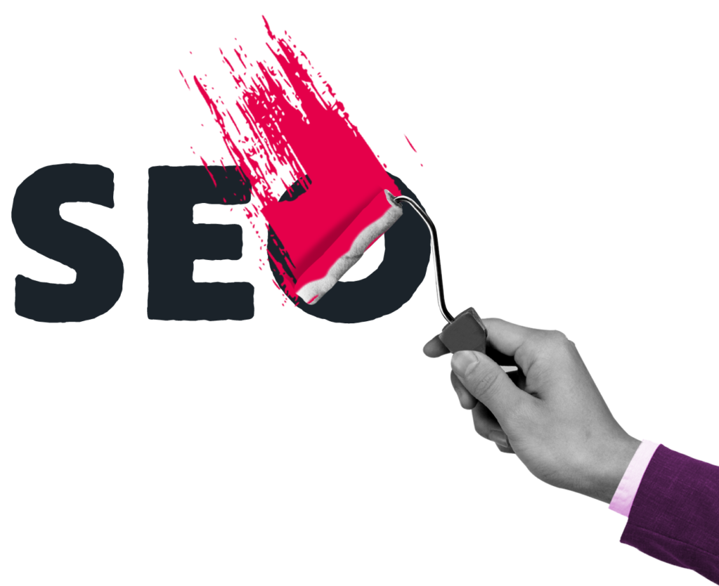 "SEO" being smudged over by a hand holding a red paint roller