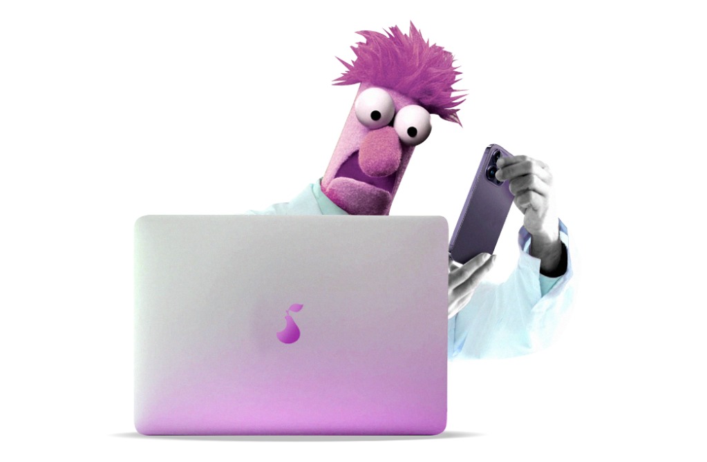 A muppet stares horrified at a phone sceen whiles testing a website
