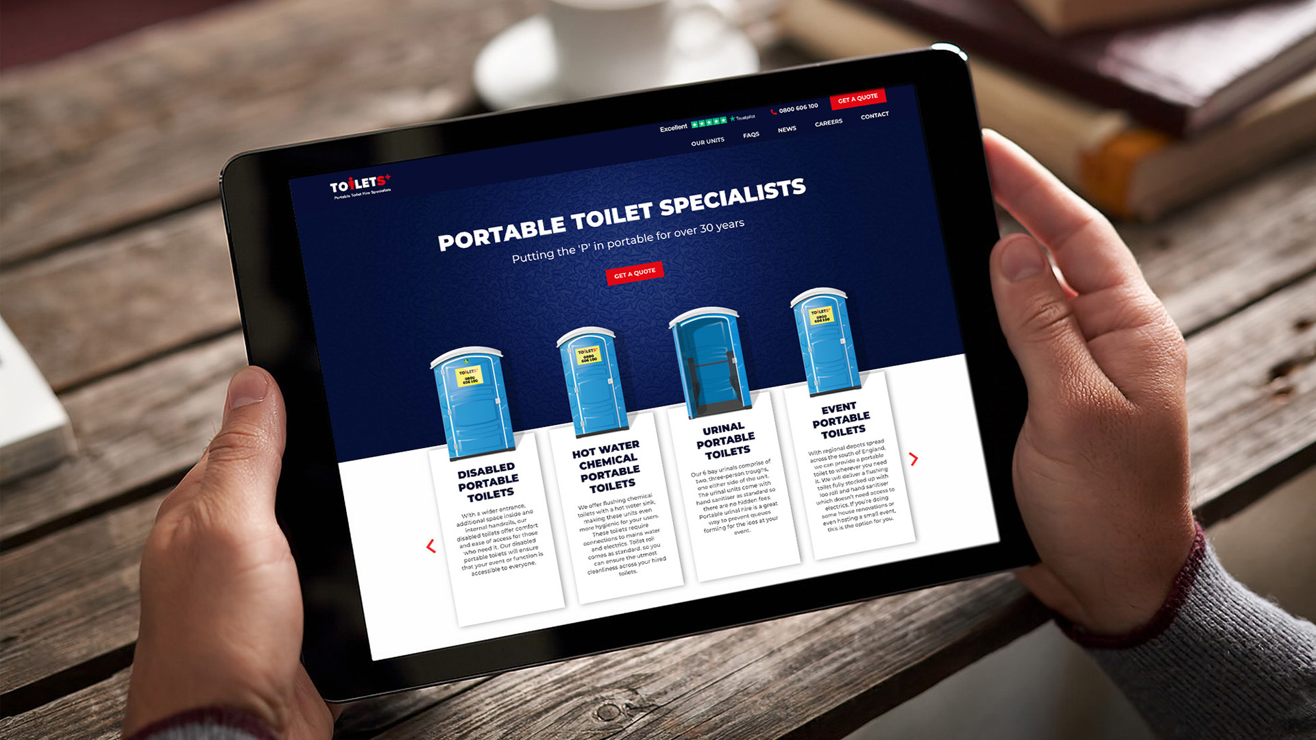 Toilets+ website on tablet