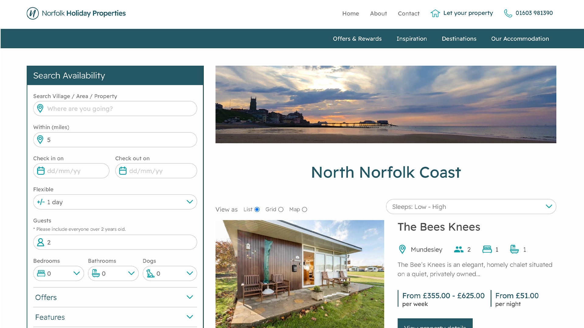 Norfolk Holiday Properties search page