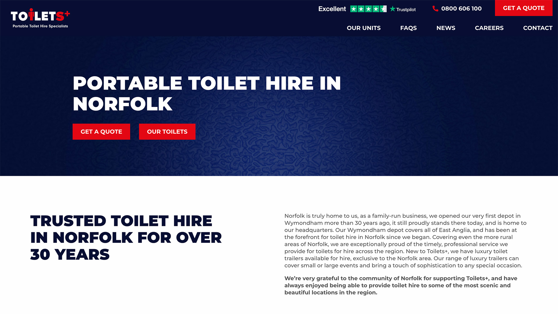 Toilets+ website page
