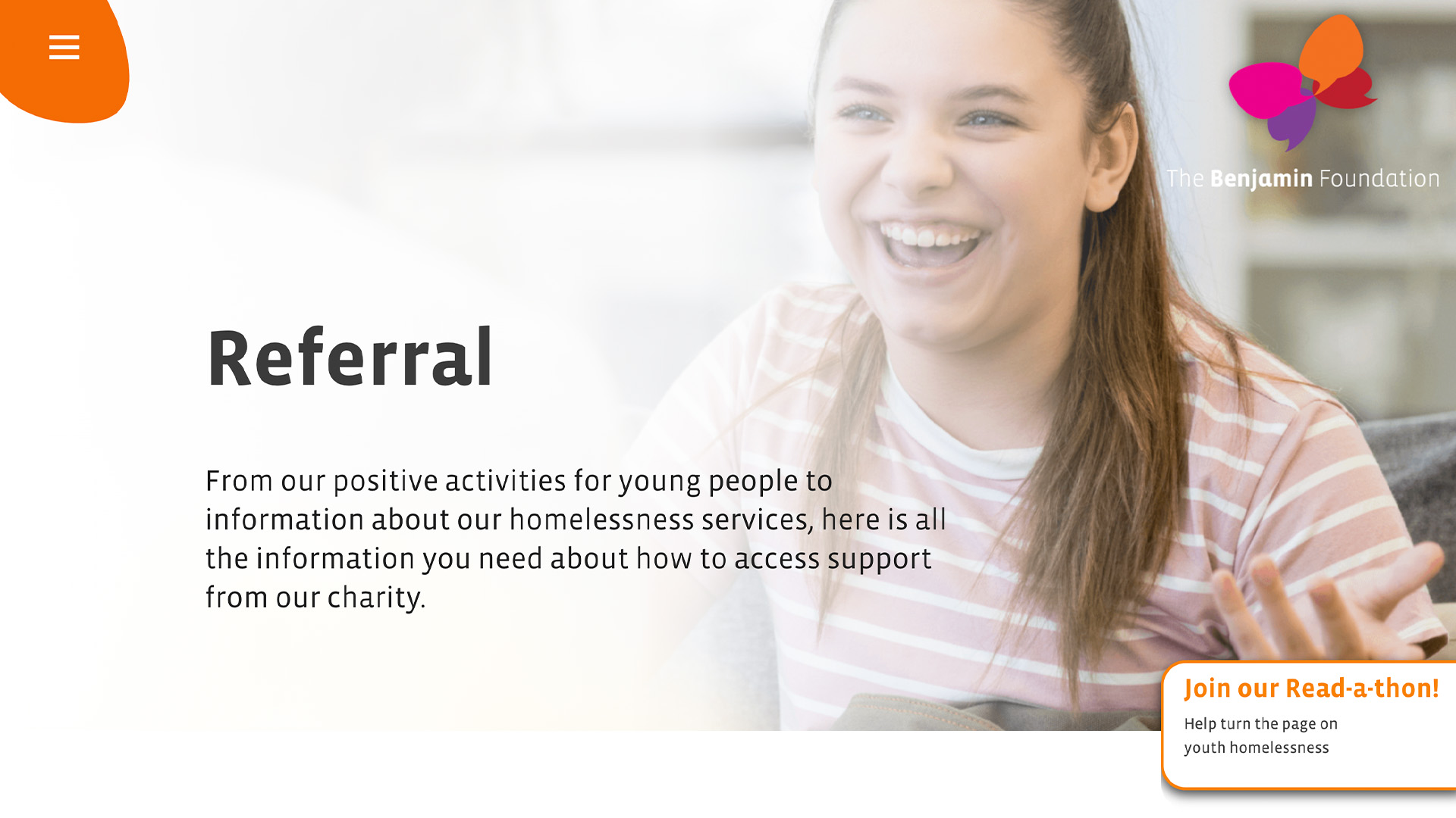 The Benjamin Foundation referral page