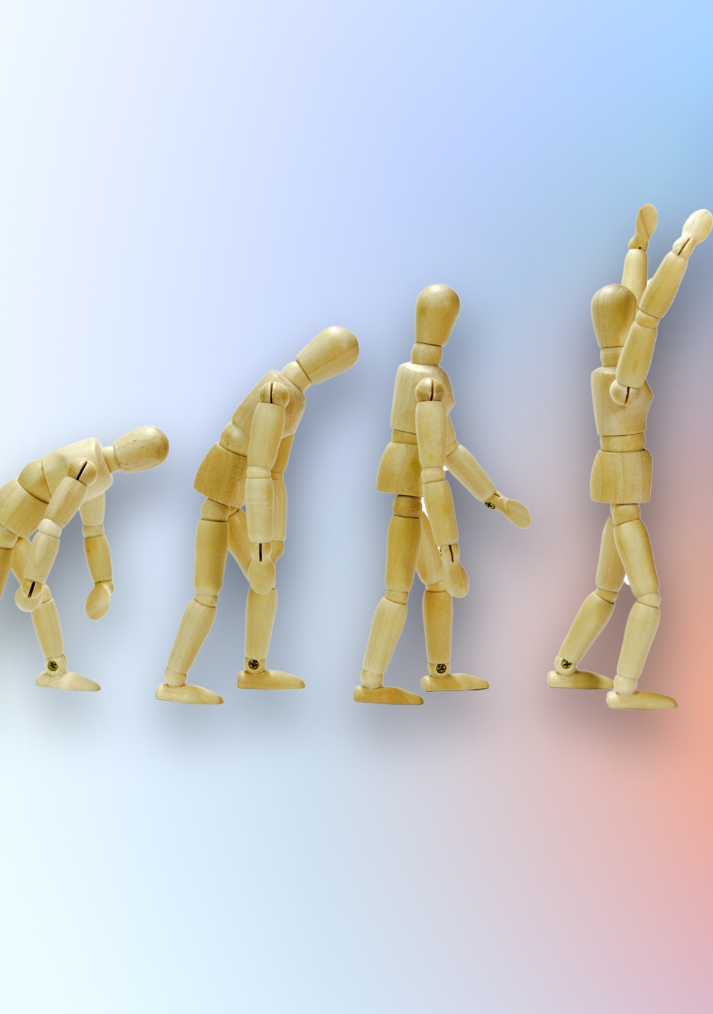 artist mannequin depicting human evolution