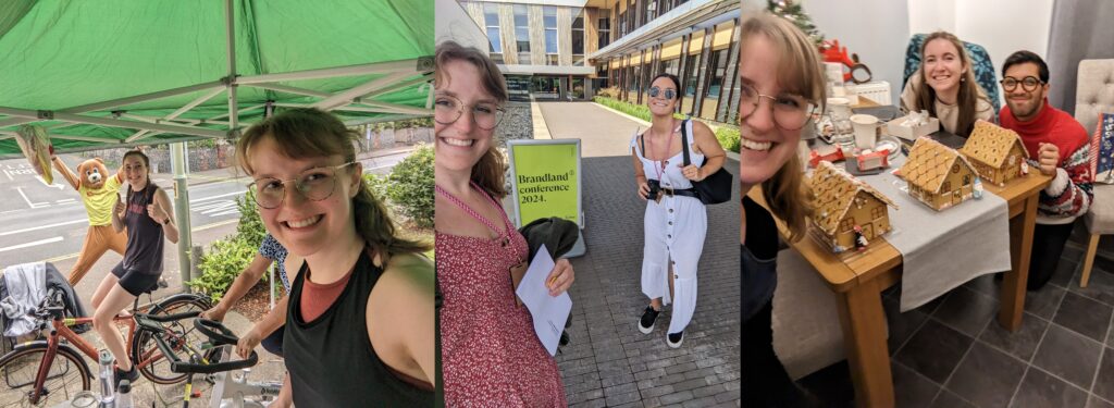 Collage of three photos of smiling people