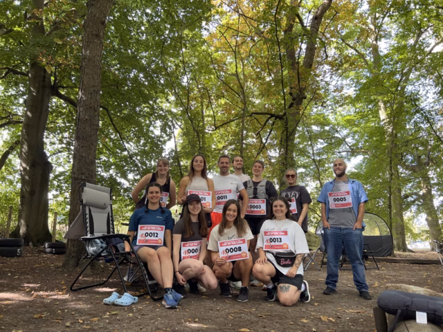 Team photo when preparing for walking challenge