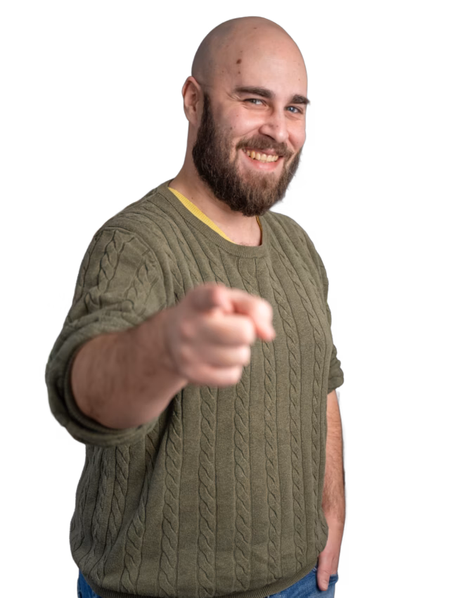 Ben pointing at the camera